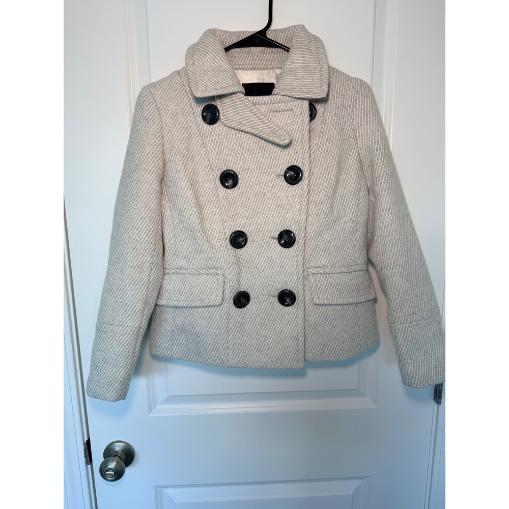 Banana Republic Gray Striped Double Breasted Peacoat Jacket XS